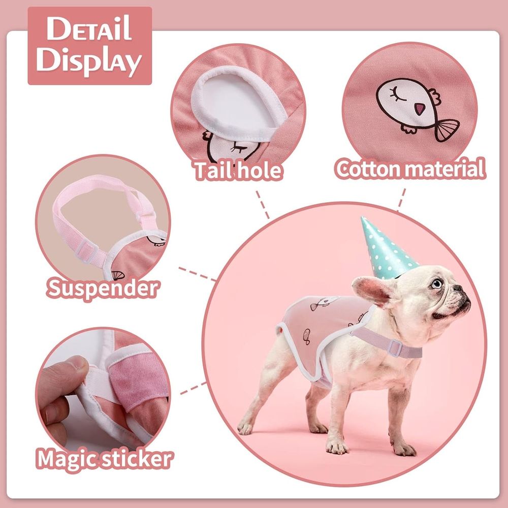 Dog Diaper Suspenders Female, Washable Dog Panties for Dogs in Heat, Escape Proof Dog Underwear Diapers, Reusable Pet Sanitary Pantie for Small Medium Girl Dogs
