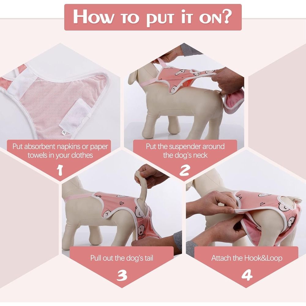 Dog Diaper Suspenders Female, Washable Dog Panties for Dogs in Heat, Escape Proof Dog Underwear Diapers, Reusable Pet Sanitary Pantie for Small Medium Girl Dogs