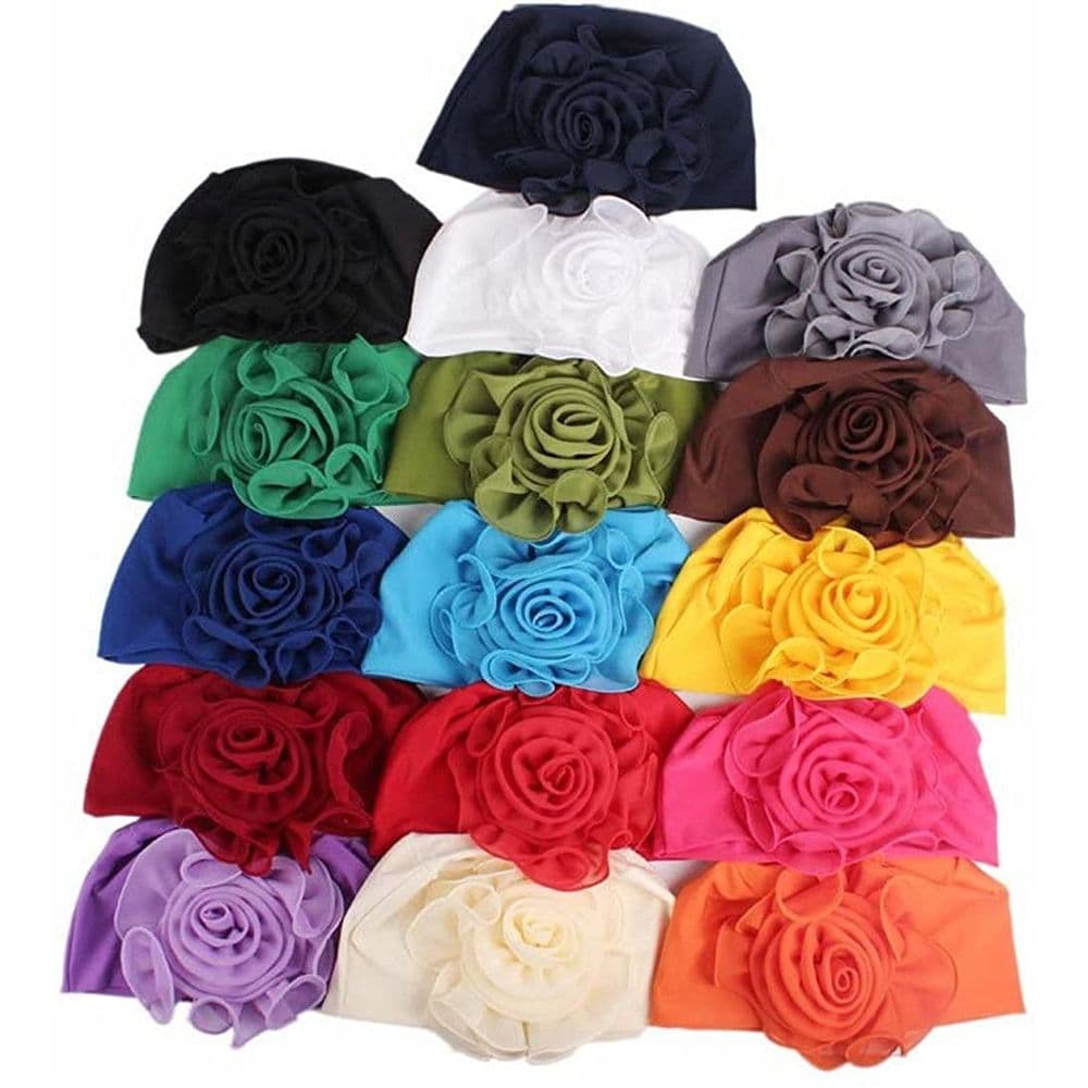 Hats for Women Elastic Flower Headwrap Caps Solid Color Chemo Turban 58cm