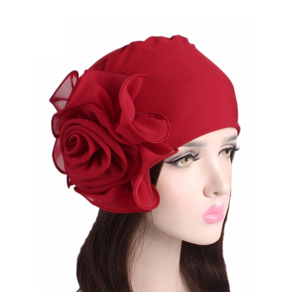 Hats for Women Elastic Flower Headwrap Caps Solid Color Chemo Turban 58cm