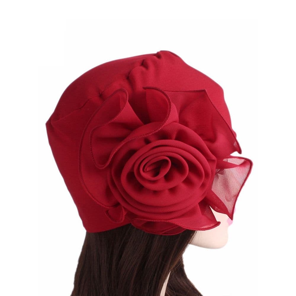 Hats for Women Elastic Flower Headwrap Caps Solid Color Chemo Turban 58cm