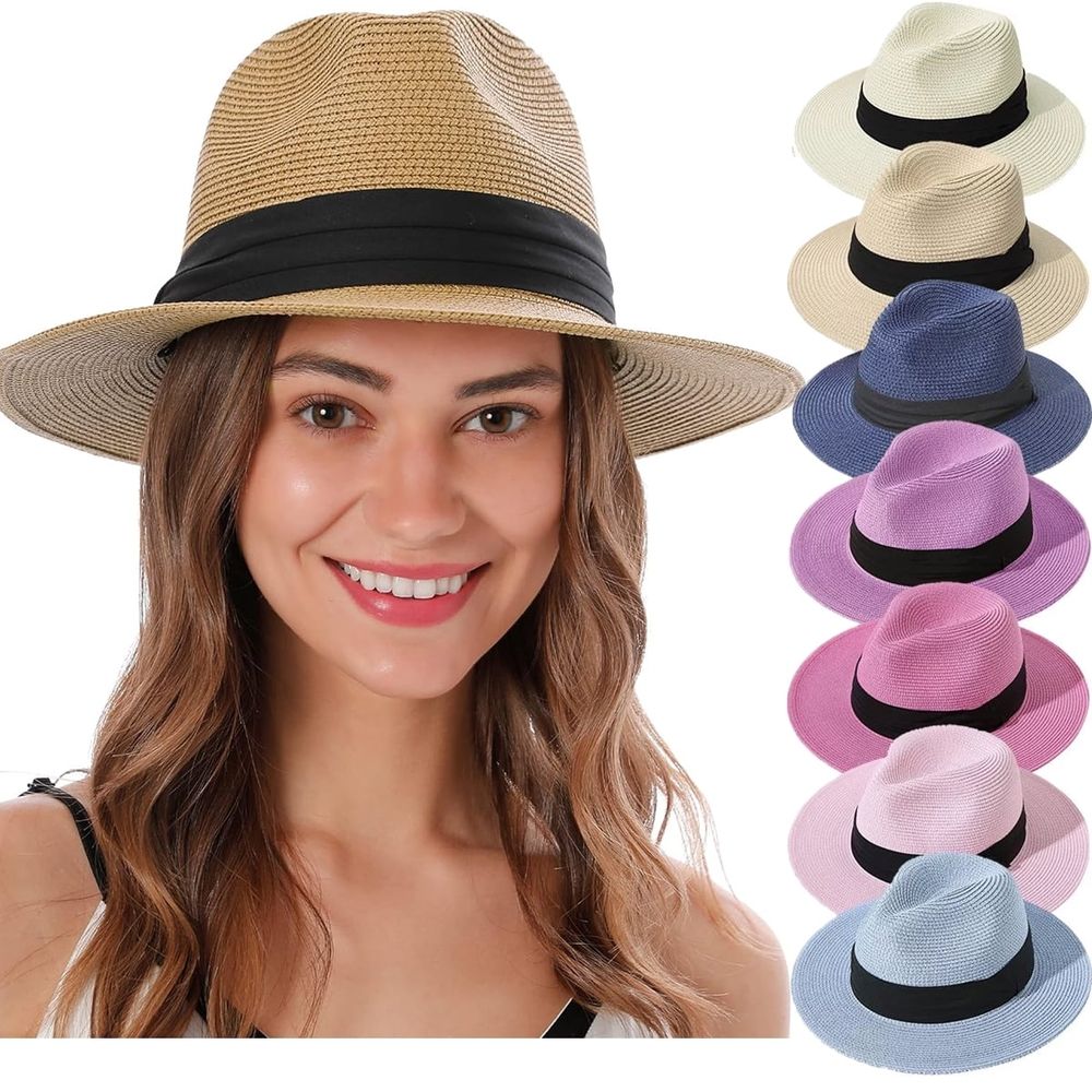 Sun Hats for Women Summer Wide Brim UV UPF 50+ Panama Foldable Packable Straw Beach Hat
