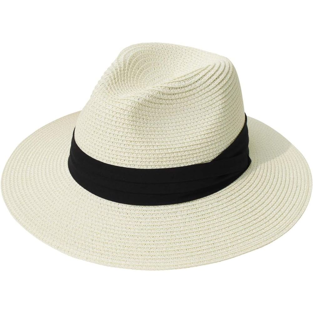 Sun Hats for Women Summer Wide Brim UV UPF 50+ Panama Foldable Packable Straw Beach Hat