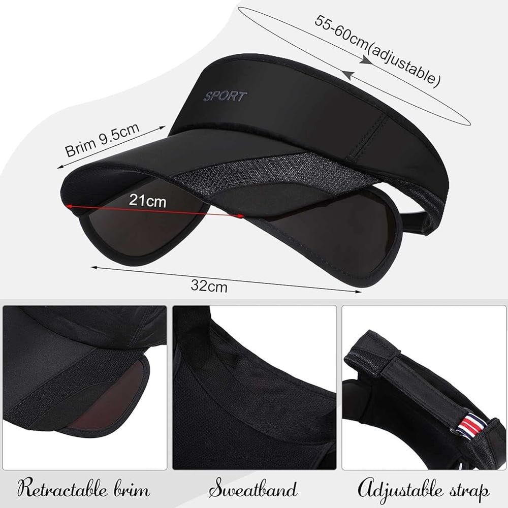 Sun Visor Hat for Women and Men - Retractable Sport Hat, Summer Golf Tennis Running Beach Hat with Ponytail Hole