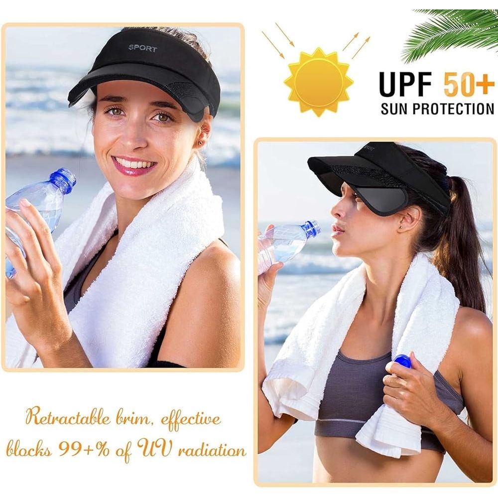 Sun Visor Hat for Women and Men - Retractable Sport Hat, Summer Golf Tennis Running Beach Hat with Ponytail Hole