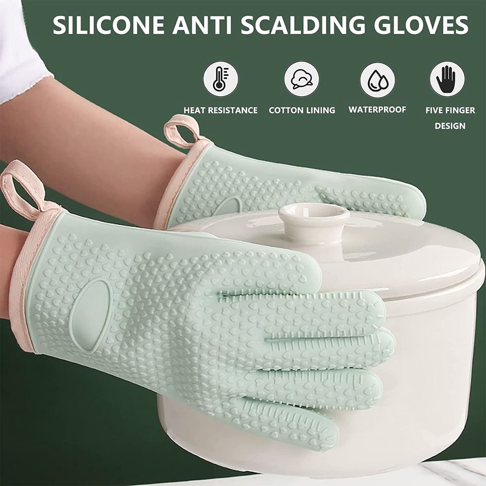BBQ Gloves, Silicone Oven Mitts - Grilling Gloves Heat Resistant Gloves Handle Hot Food Non-Slip Waterproof Kitchen Gloves for Barbecue, Cooking, Baking, Smoker