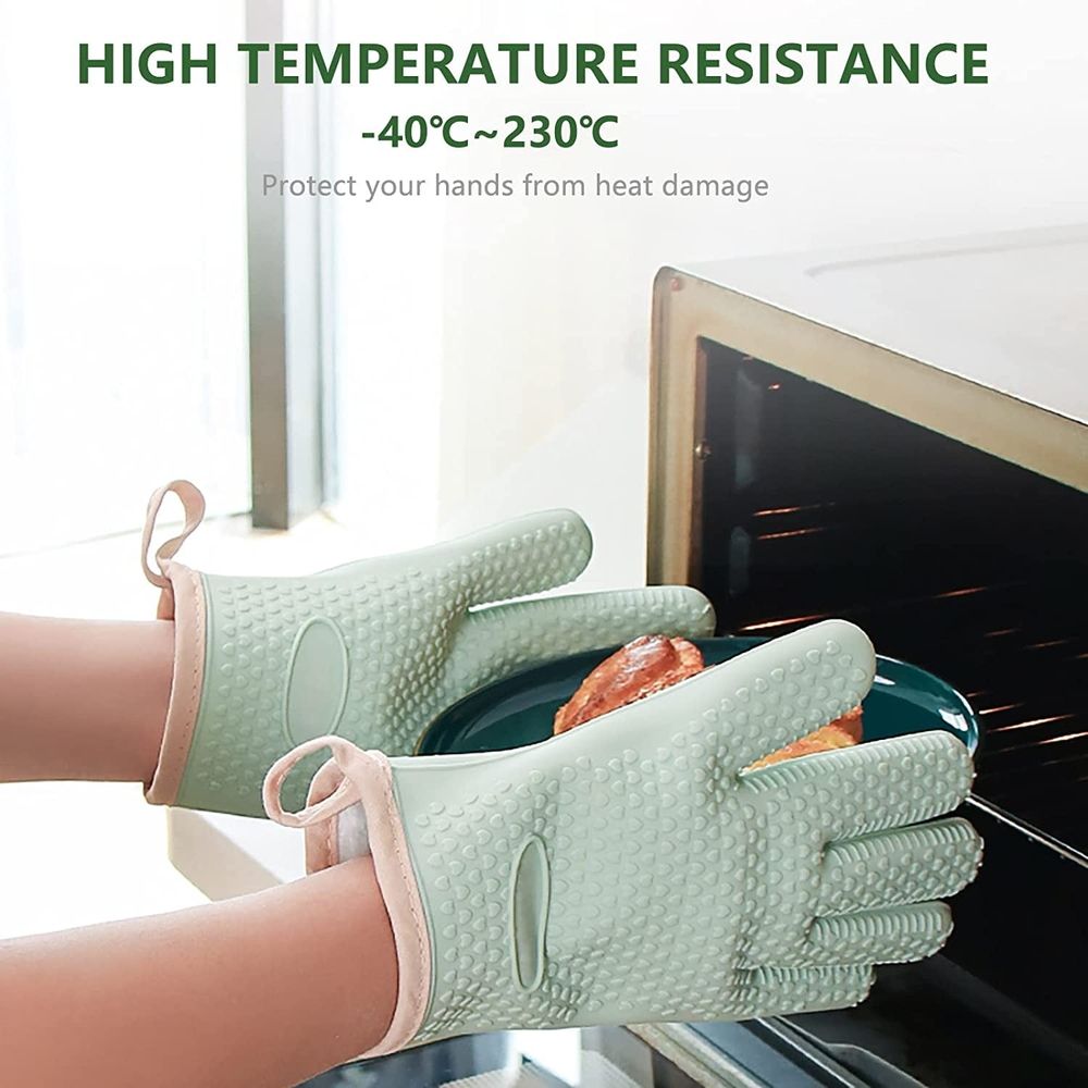 BBQ Gloves, Silicone Oven Mitts - Grilling Gloves Heat Resistant Gloves Handle Hot Food Non-Slip Waterproof Kitchen Gloves for Barbecue, Cooking, Baking, Smoker