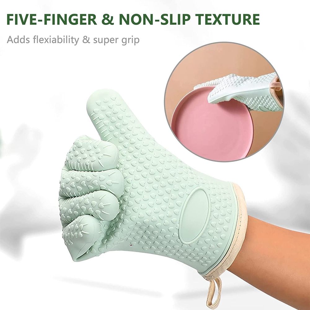 BBQ Gloves, Silicone Oven Mitts - Grilling Gloves Heat Resistant Gloves Handle Hot Food Non-Slip Waterproof Kitchen Gloves for Barbecue, Cooking, Baking, Smoker