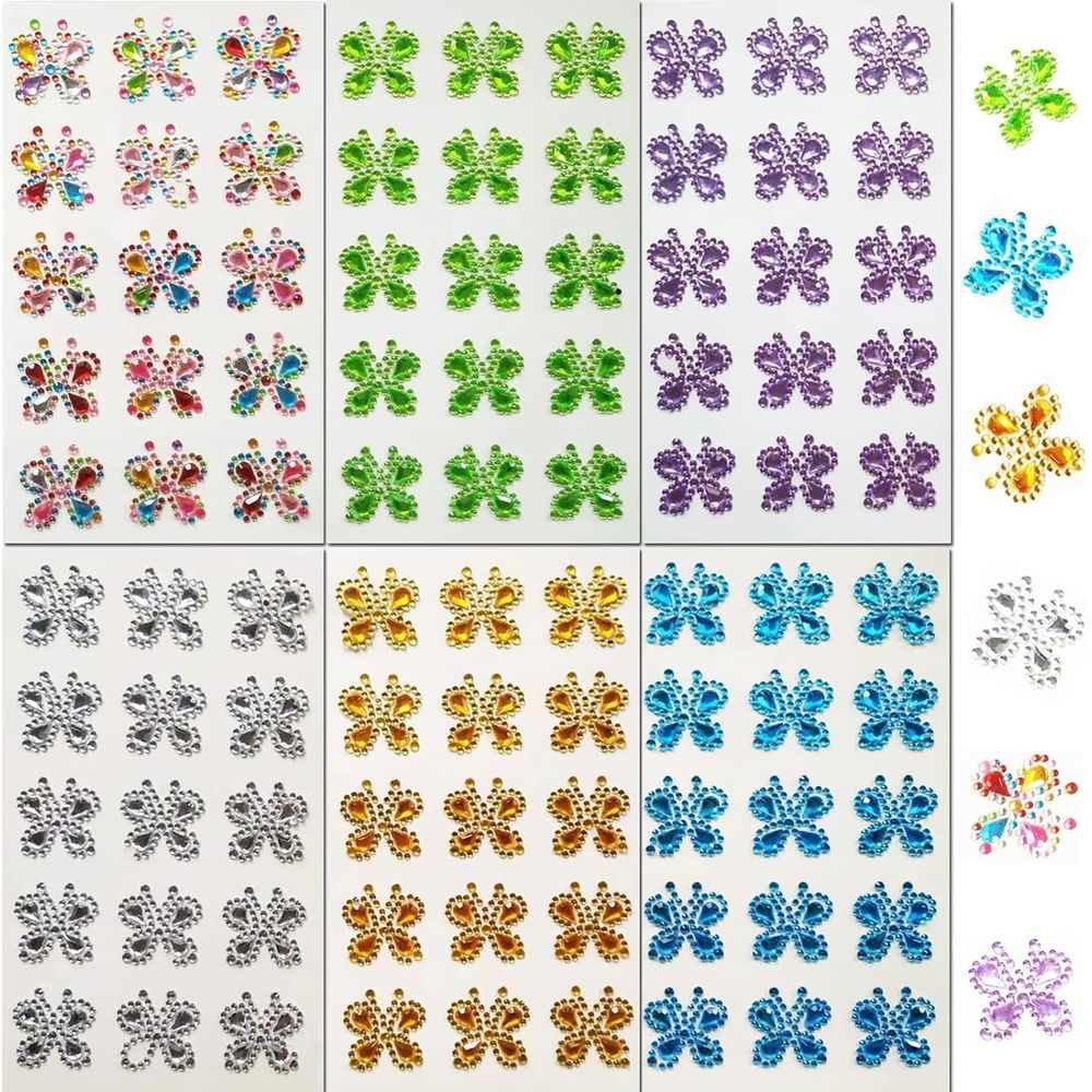 Gems Stickers Butterfly Rhinestone Acrylic Stickers 90 Pieces Self Adhesive Crystal Bling Jewel Colourful Craft DIY for Phones Cup Photo Album Cards Laptop Decor