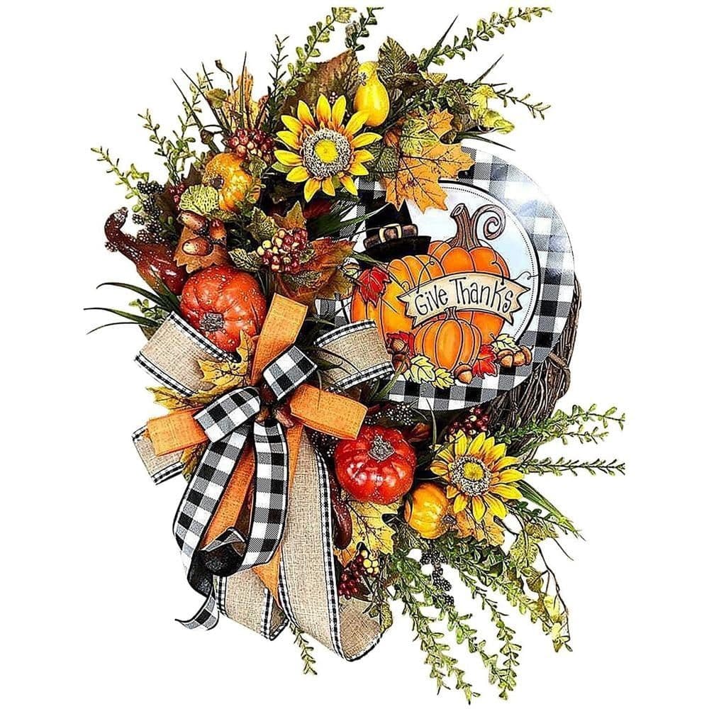 Autumn Sunflower Wreath 13.8inch Multicolor for Front Door Fall Farmhouse Decoration