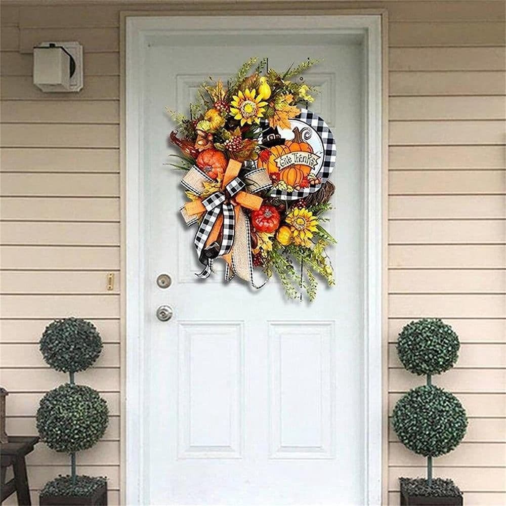 Autumn Sunflower Wreath 13.8inch Multicolor for Front Door Fall Farmhouse Decoration