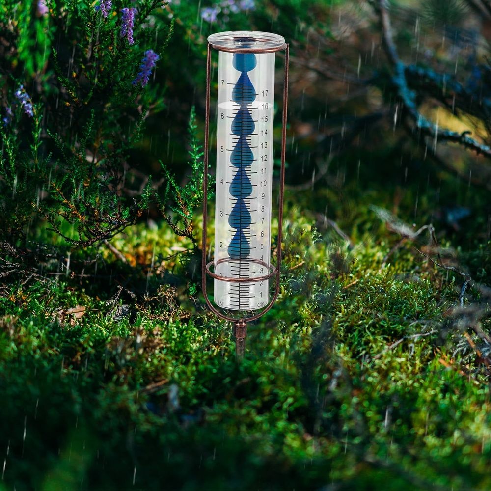 Garden Rain Gauge with Copper and Glass, Light Brown Finish, , Easy to Install and Clean Outdoor Rainwater Collector