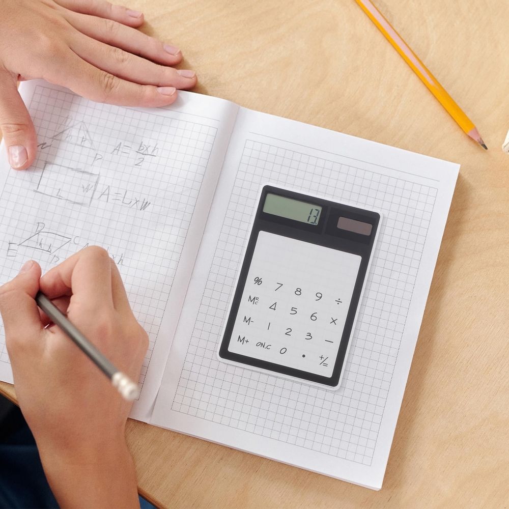 Solar Powered Calculator with Transparent , Black Office Desk Calculator, 1 Pack