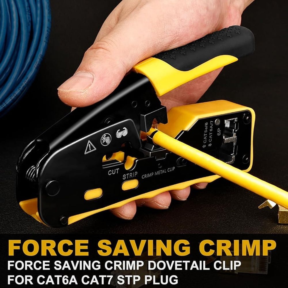 RJ45 Crimp Tool Through Grade Ethernet Crimper Ratcheting Modular Data Cable Crimper for Cat5 Cat6 Cat6a Network Plugs