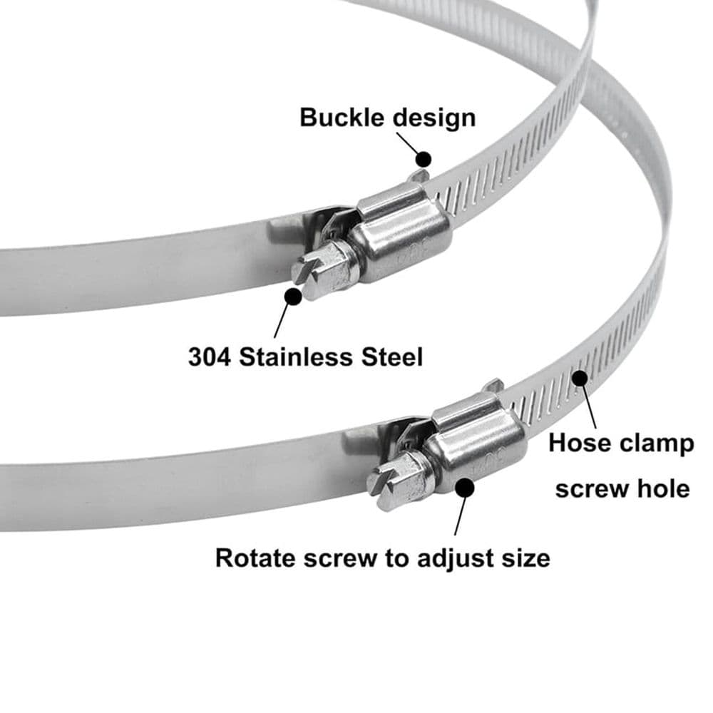 Hose Clamp Adjustable 6 Inch 304 Stainless Steel Worm Gear Silver 10 Pack