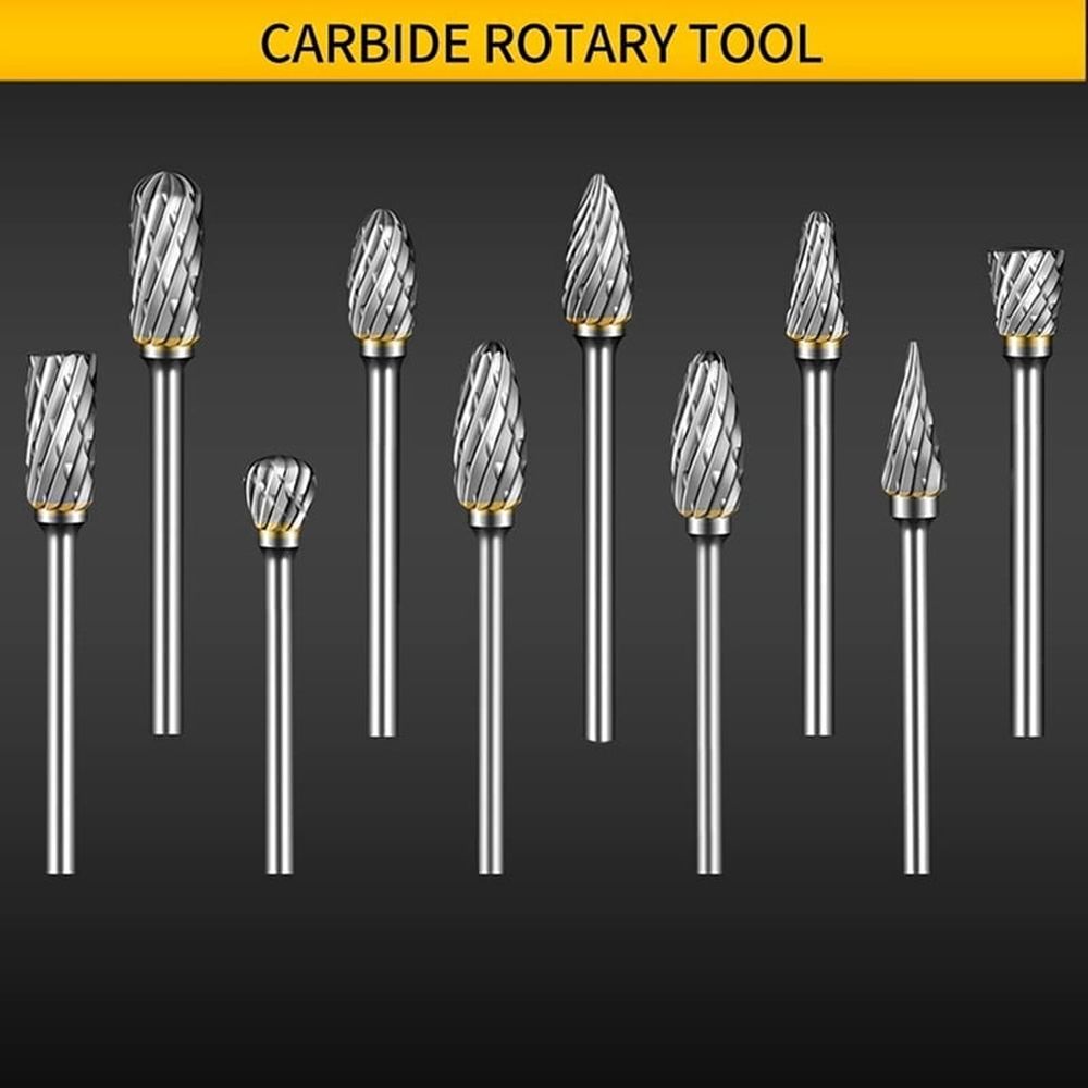 Carbide Burr Set 10Pcs Die Grinder Bits Rotary File Rasp for Attachments Cutting Burrs Metal Grinding Engraving Porting
