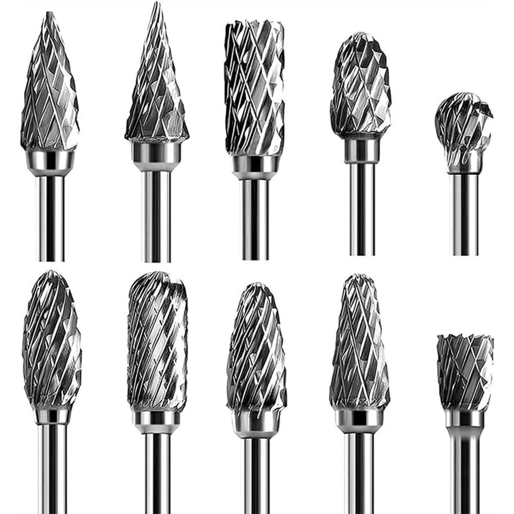 Carbide Burr Set 10Pcs Die Grinder Bits Rotary File Rasp for Attachments Cutting Burrs Metal Grinding Engraving Porting