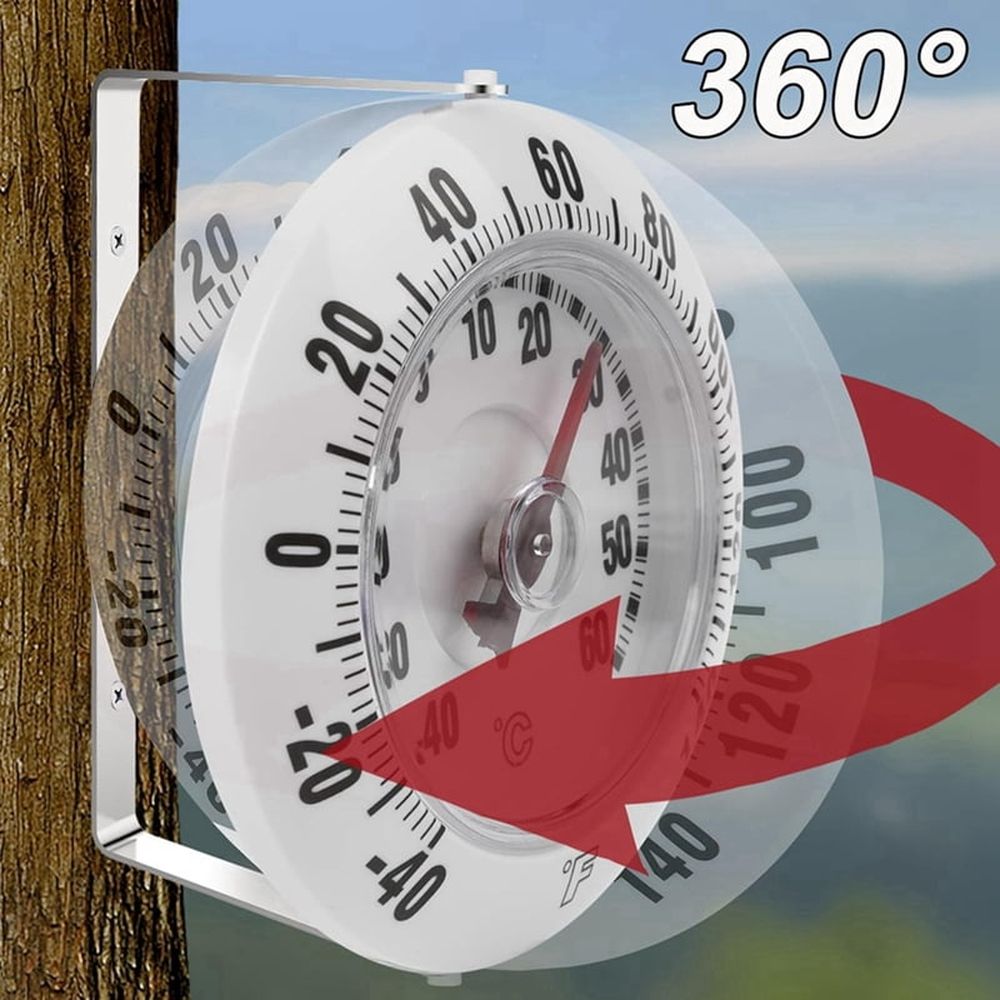 Outdoor Wall Thermometer for Patio , 3.66" Easy-Read , -40-60°C / -40-140°F Dual Scale, 360° Adjustable Bracket