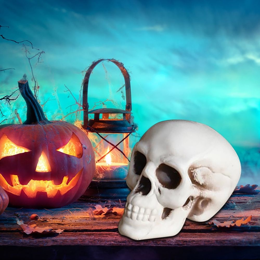 Small Skulls Halloween Decor, 4 Inch Plastic Fake Skeletons, Mini Skulls for Crafts Outdoor Halloween Decorations, Realistic Miniature Human Skull Heads