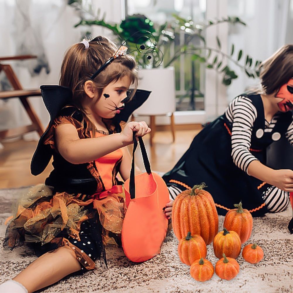 7Pcs Artificial Pumpkins Decorations Faux Foam Fall Harvest Pumpkin Halloween Thanksgiving Decor Indoor for Home, White