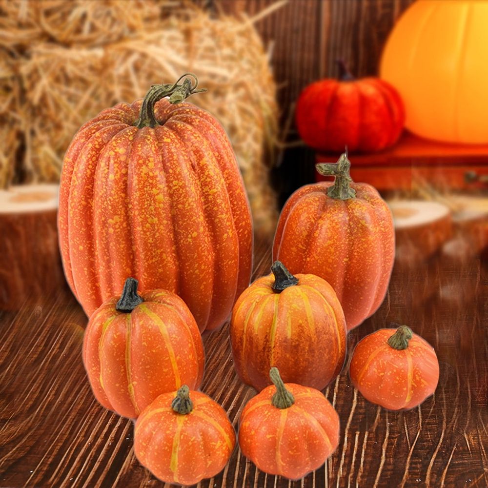 7Pcs Artificial Pumpkins Decorations Faux Foam Fall Harvest Pumpkin Halloween Thanksgiving Decor Indoor for Home, White