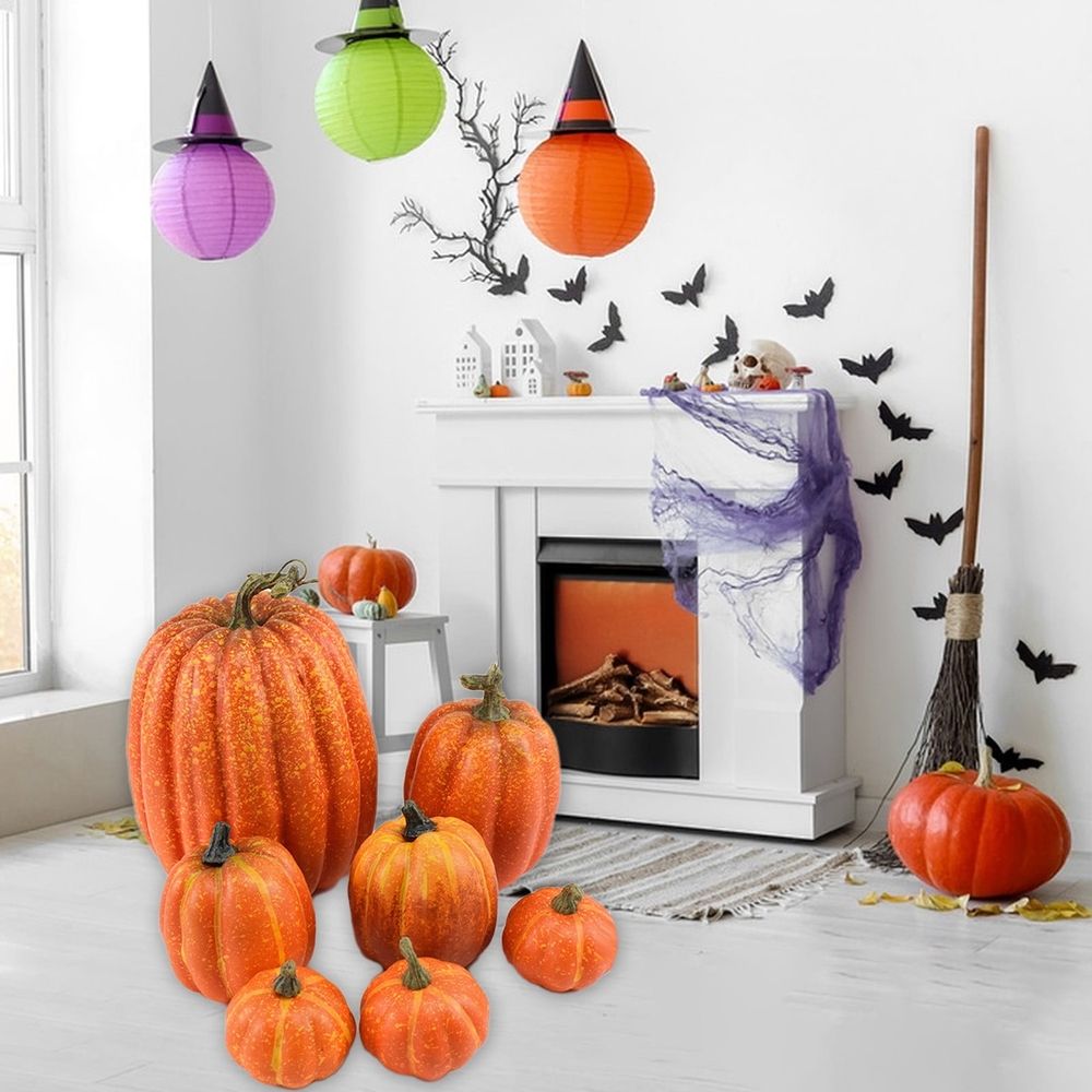 7Pcs Artificial Pumpkins Decorations Faux Foam Fall Harvest Pumpkin Halloween Thanksgiving Decor Indoor for Home, White