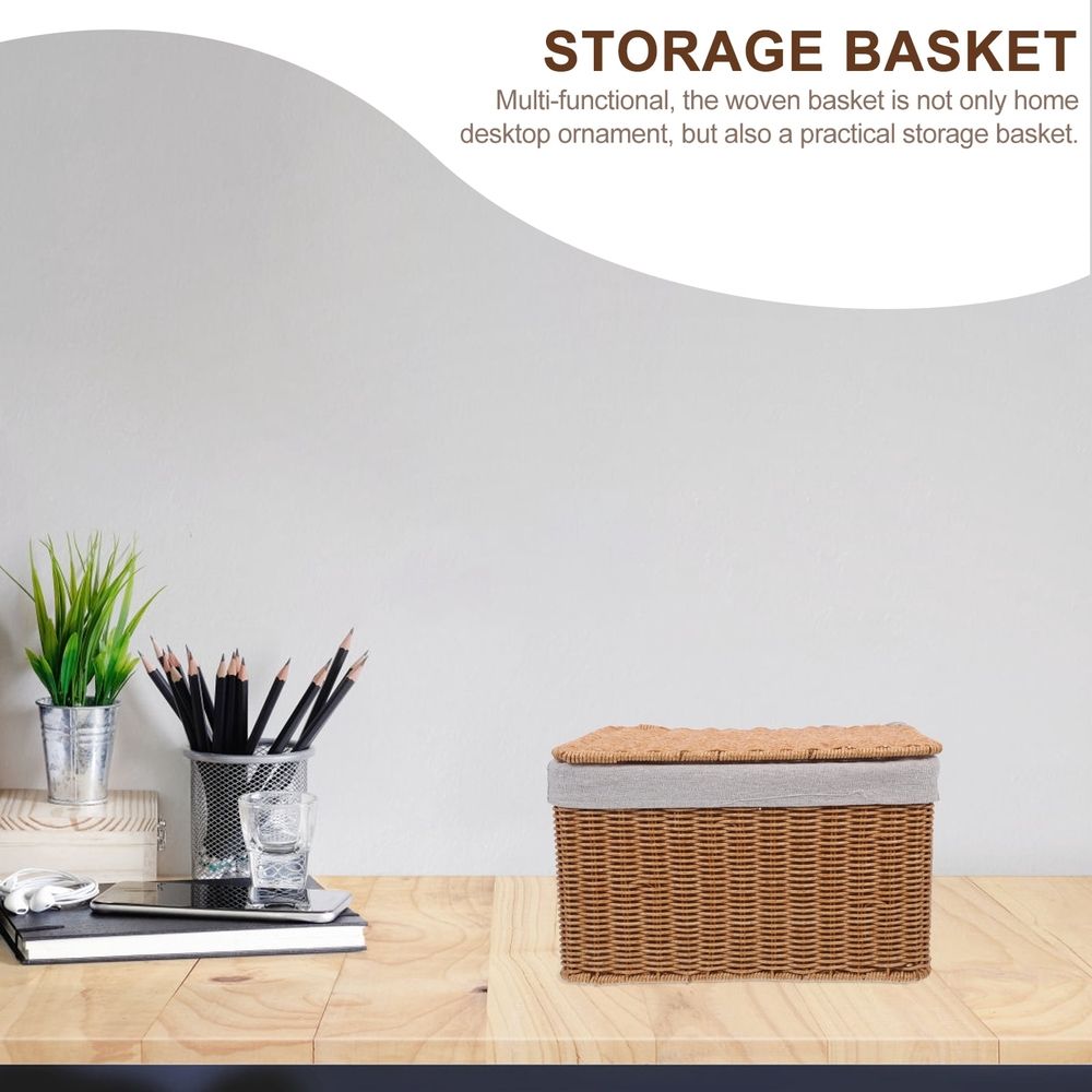Light Brown Wicker Storage Basket with Lid and Handles, Large Home Organizer for Closet and Living Room