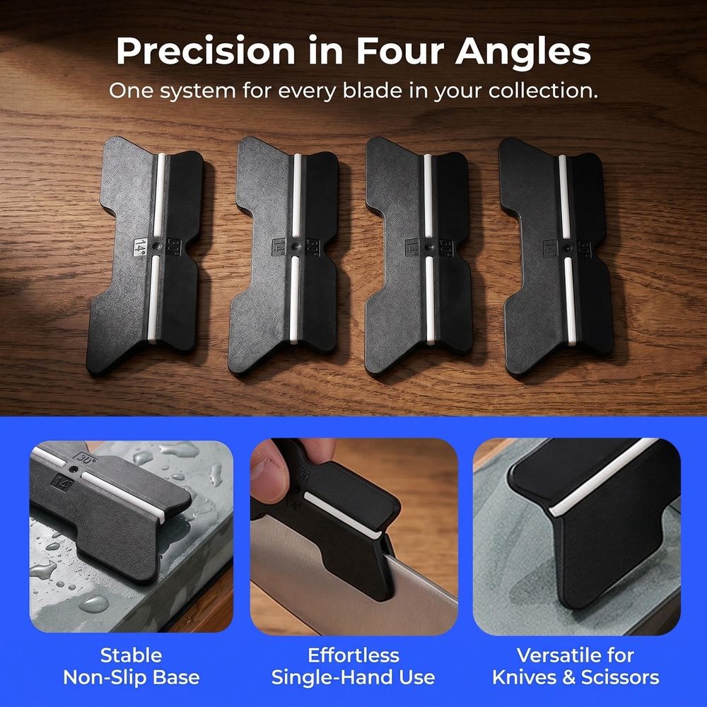 4-Piece Kitchen Sharpening Angle Guide Set with Non- Holder and Adjustable Angle Clips, Black