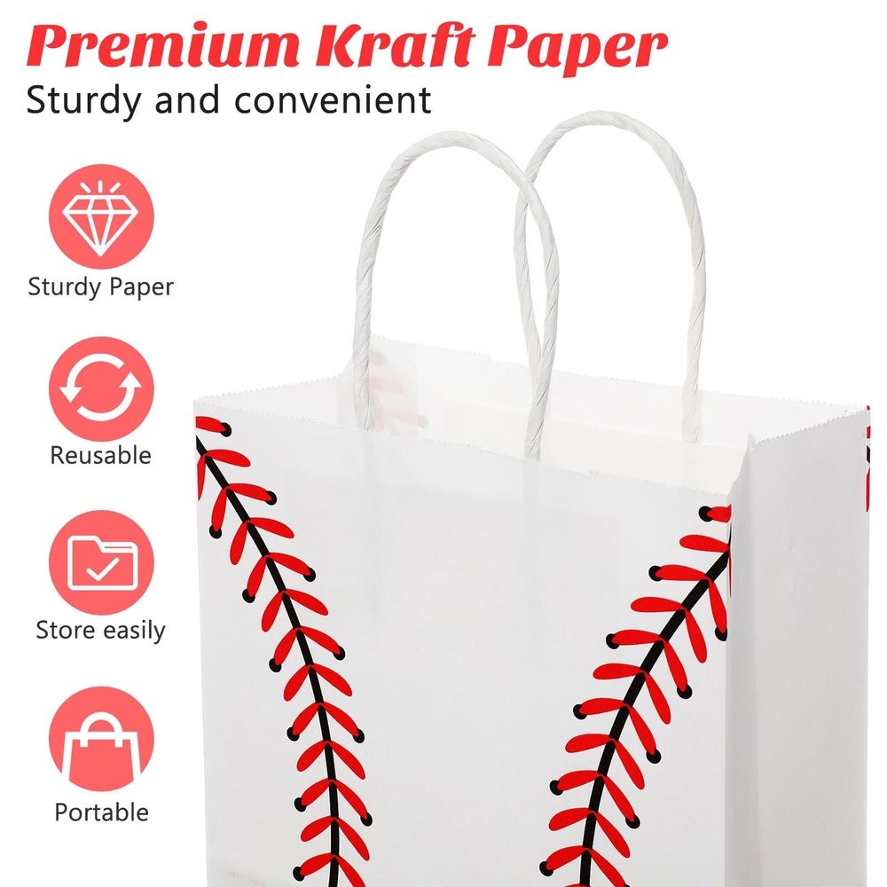 16Pcs Baseball Goody Bags Paper Favor Bags with Handles Multi Color for Birthday and Team Celebrations