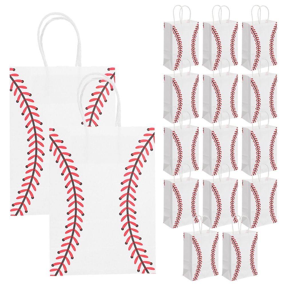 16Pcs Baseball Goody Bags Paper Favor Bags with Handles Multi Color for Birthday and Team Celebrations