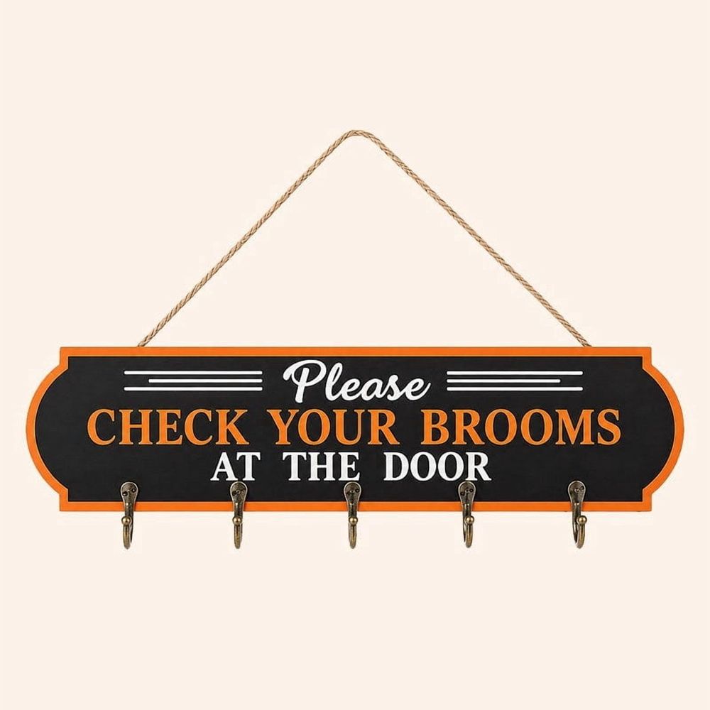 Broom Parking Sign with 3 Witch Brooms – Halloween Decorations Wooden Sign Porch Decor for Indoor Outdoor Door Home Wall Halloween Party