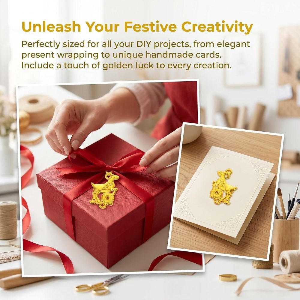 12pcs Gold Plated Plastic Zodiac Goat Hanging Ornament for DIY Crafts and Festive Decor