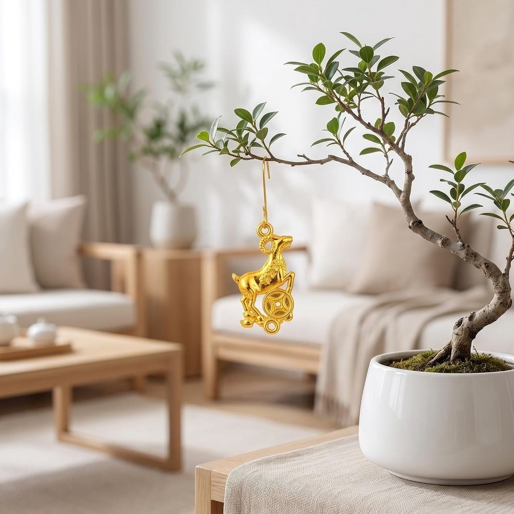 12pcs Gold Plated Plastic Zodiac Goat Hanging Ornament for DIY Crafts and Festive Decor