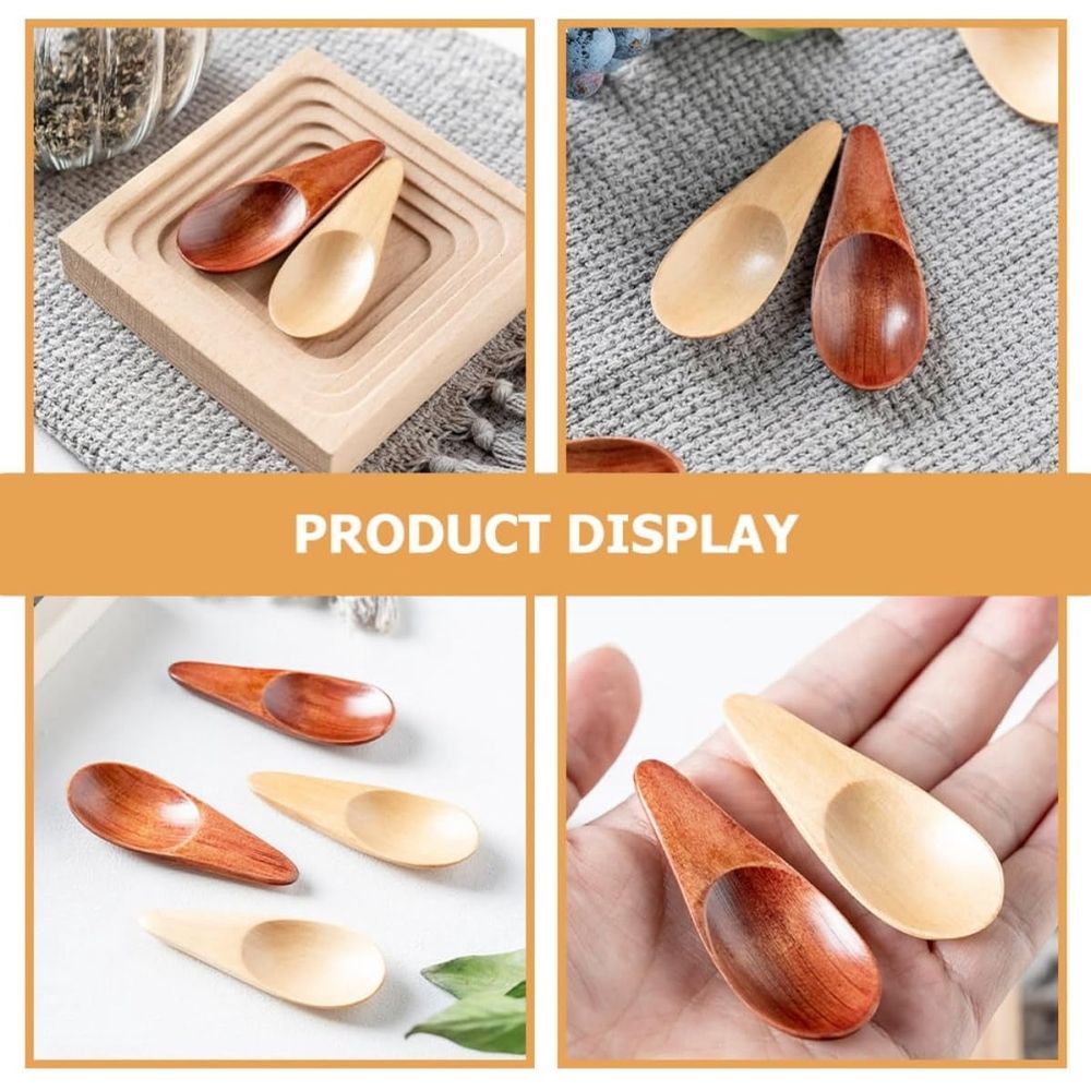 2pcs Small Wooden Spoon with Short Handle for Tea Coffee Seasoning Lightweight Wood Strong Comfortable Design No Cracks for Loose Tea Spices