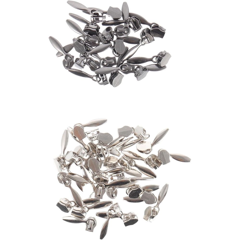 50pcs Metal Zipper Heads for Windbreakers and Luggage, Black, Wear Resistant and Burr Free, Lightweight Design for Coats, Bags, and DIY Repair Projects