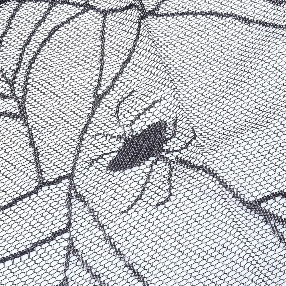 Black Polyester Halloween Tablecloth 122x244cm Spider Web Bat Design, Reusable Creepy Table Cover for Festivals and Spooky Decor