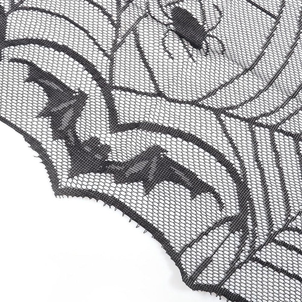 Black Polyester Halloween Tablecloth 122x244cm Spider Web Bat Design, Reusable Creepy Table Cover for Festivals and Spooky Decor