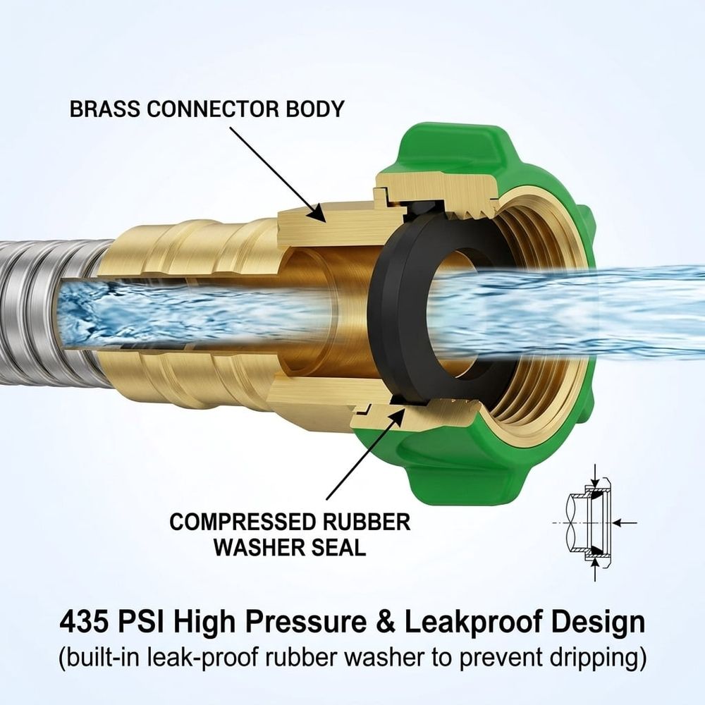 2Pcs 5Ft Short Garden Hose, 304 Stainless Steel Garden Leader Hose with Double Female Connectors, Leakproof Flexible Metal Water Hose for Outdoor Faucet and Hose Reel