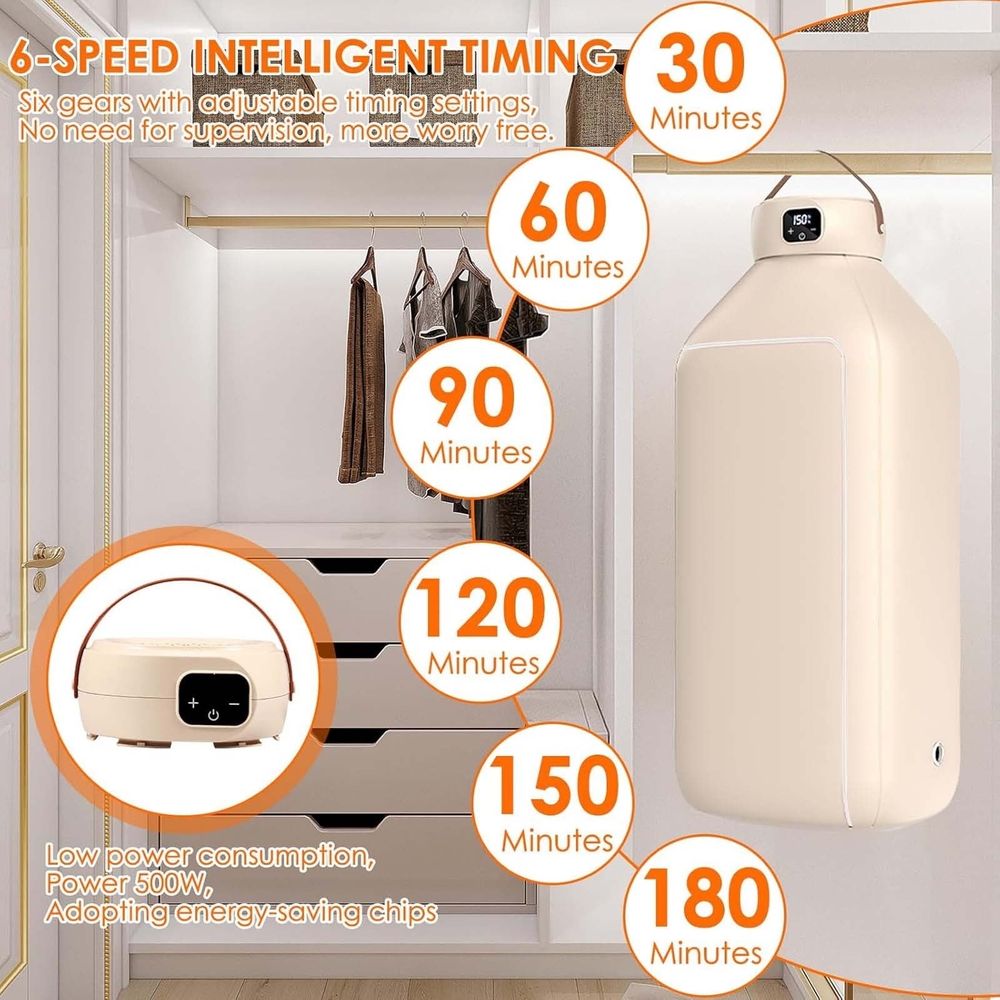 Foldable Clothes Dryer with Timer 6 Speed Intelligent Indoor Drying Rack 43x20x107cm Large Capacity Space Saving Energy Efficient for Underwear Baby Socks Apartment Dorm