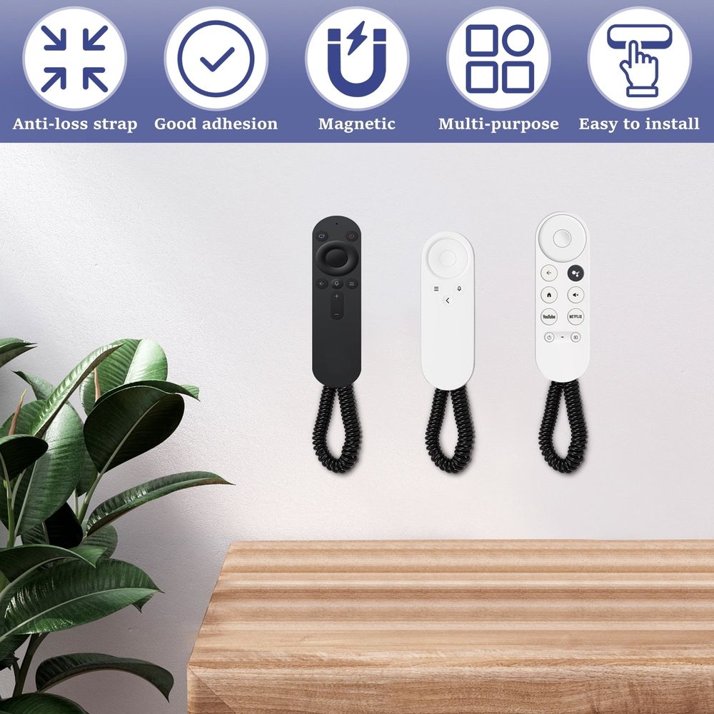 6Pcs Magnetic Remote Control Holder Wall Mounted Magnetic Remote Storage Organizer with Spring Rope for Small Items Keys