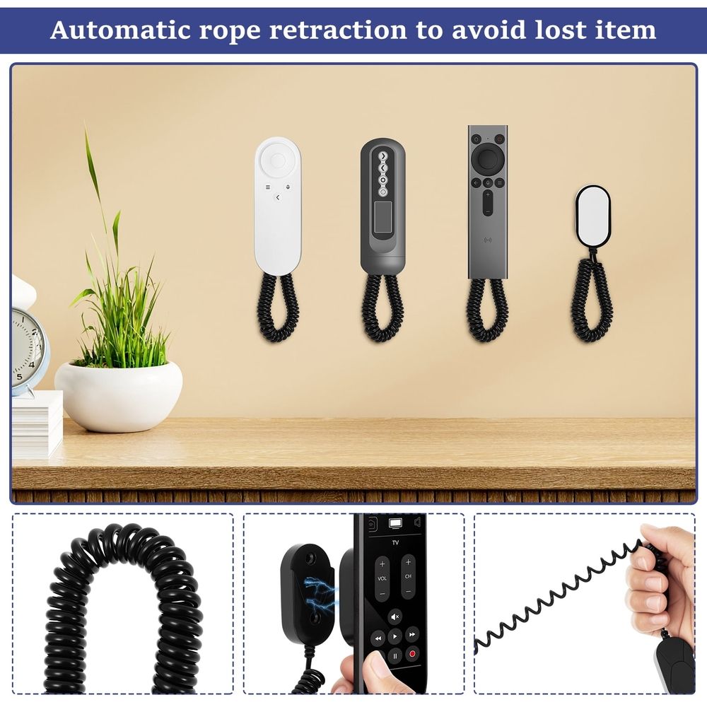 6Pcs Magnetic Remote Control Holder Wall Mounted Magnetic Remote Storage Organizer with Spring Rope for Small Items Keys