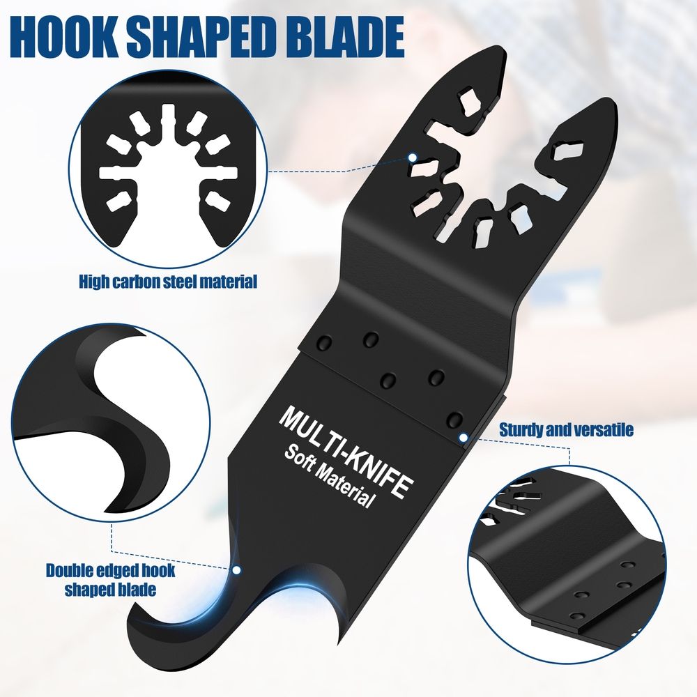 4Pcs Oscillating Saw Blades 1.26*3.74in Oscillating Multi Tool Hook Knife Blade Set High Carbon Steel Universal Blade with 2 Adapter for Cutting Carpet