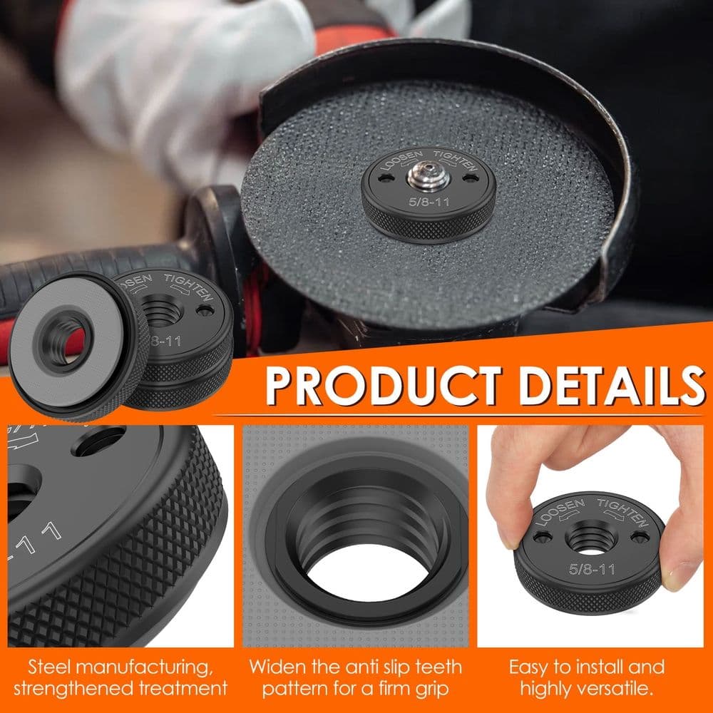 3Pcs Angle Grinder Flange Nut Steel 5/8 Inch - 11 Thread Quick Change Grinder Machine Locking Nut for Diamond Cutting Disc Cup Wheel