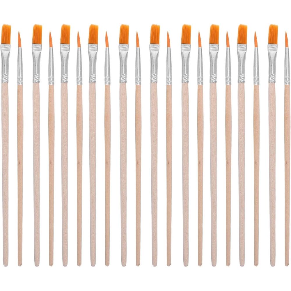 40pcs Nylon Painting Brush Set, Pointed and Flat Tips, Wooden Handle, Khaki Finish, Precise Control for Crafts and DIY