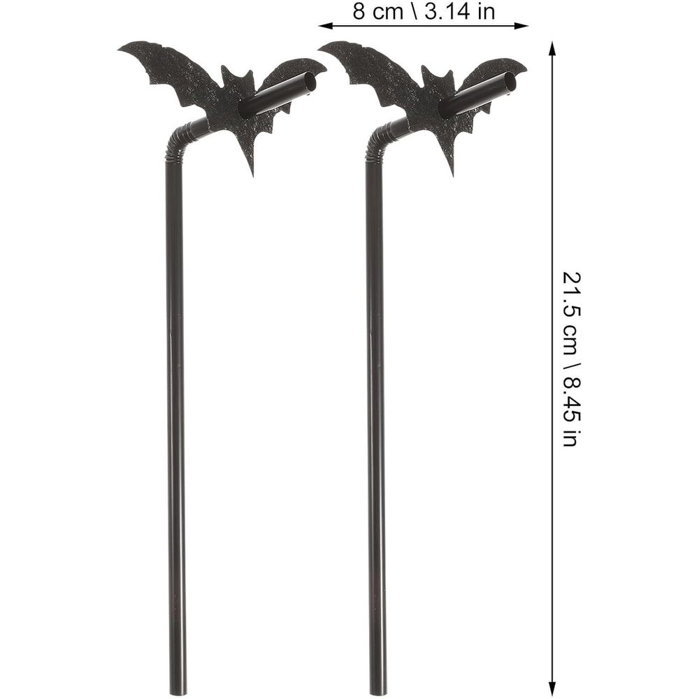 50PCS Black Bat Plastic Straws for Smoothies and Tea, Creative Halloween Party Supplies, Photo Prop Holders, Decorative Drink Straws for Gatherings