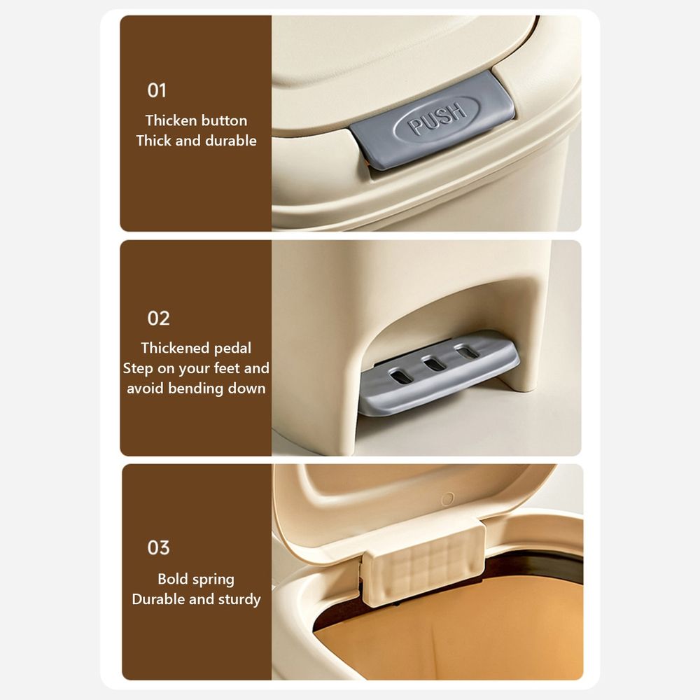 Kitchen Trash Can, Plastic Waste Bin with Odor Protection of Lid, Auto Trash Can with Hands Push Button and Step On Foot Pedal, Trash Bin with Garbage Bag Rings, 2 Gallon (Beige)