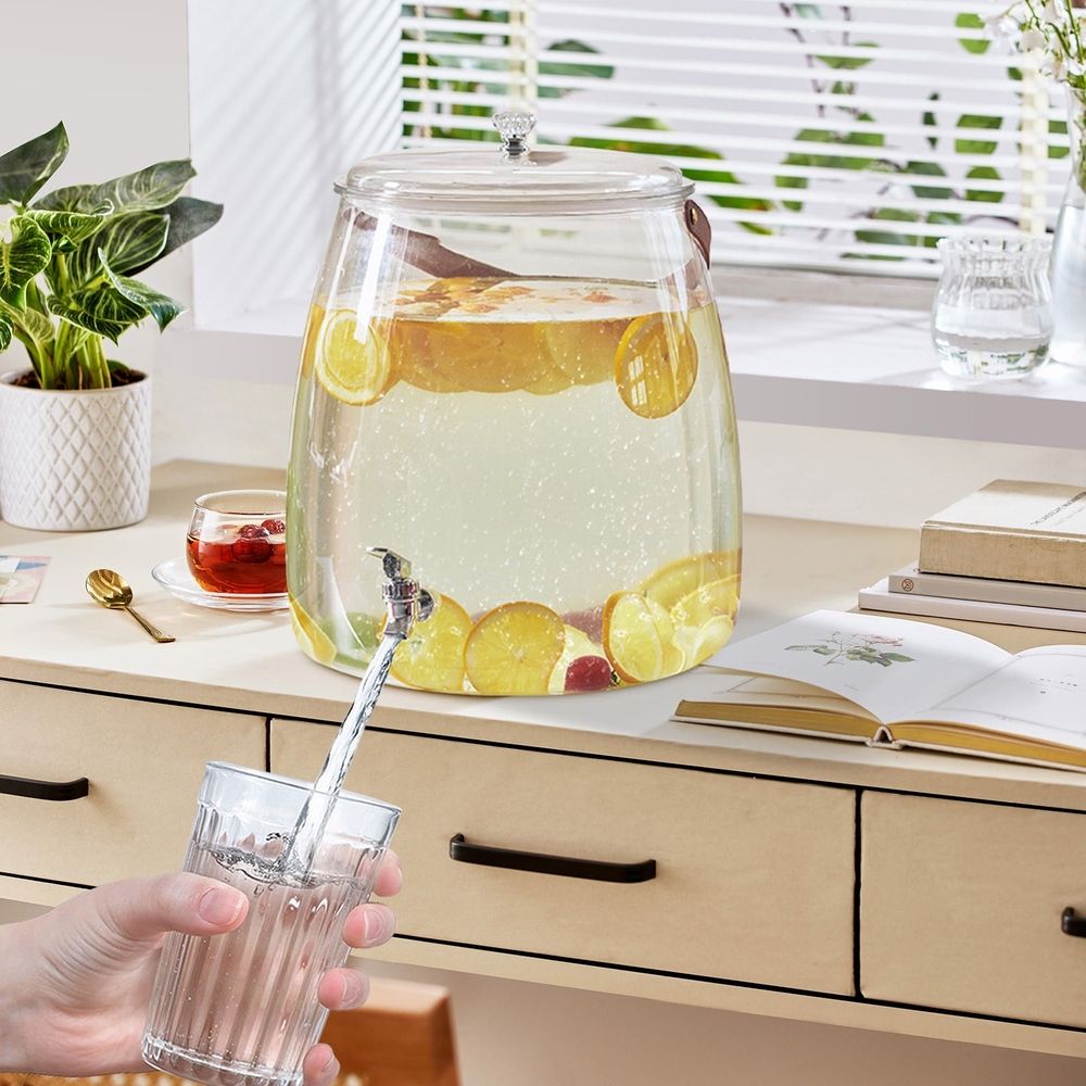 Beverage Dispenser, Cold Drink Dispenser with 0.8-Gallon Capacity Plastic Jug, Beverage Jar with Leak-Proof Spigot & Lid, Great for Parties, Weddings & More
