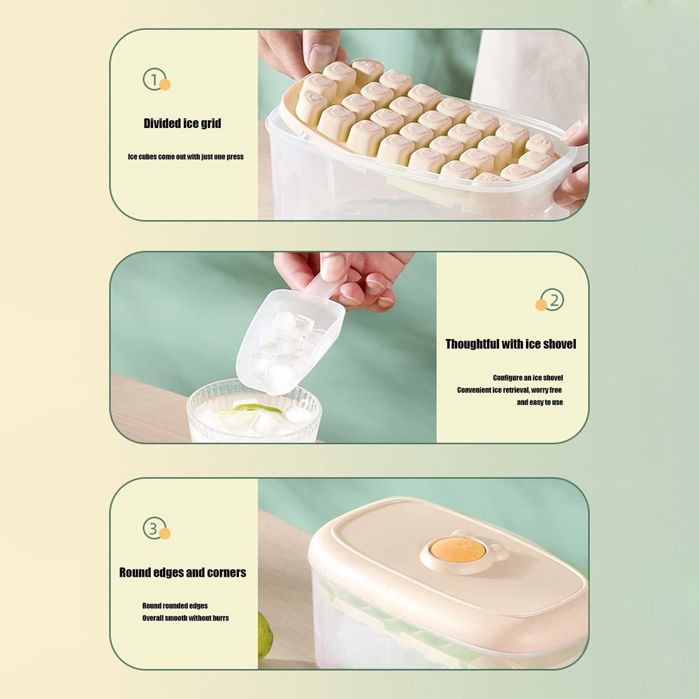 Ice Cube Trays with Lid and Bin, Easy Release Ice Trays for Freezer, Ice Cube Molds, 28 Pcs Ice Cube Tray, Large Capacity Ice Tray Holder, Includes Ice Spoon, for Whiskey, Cocktail (Yellow)
