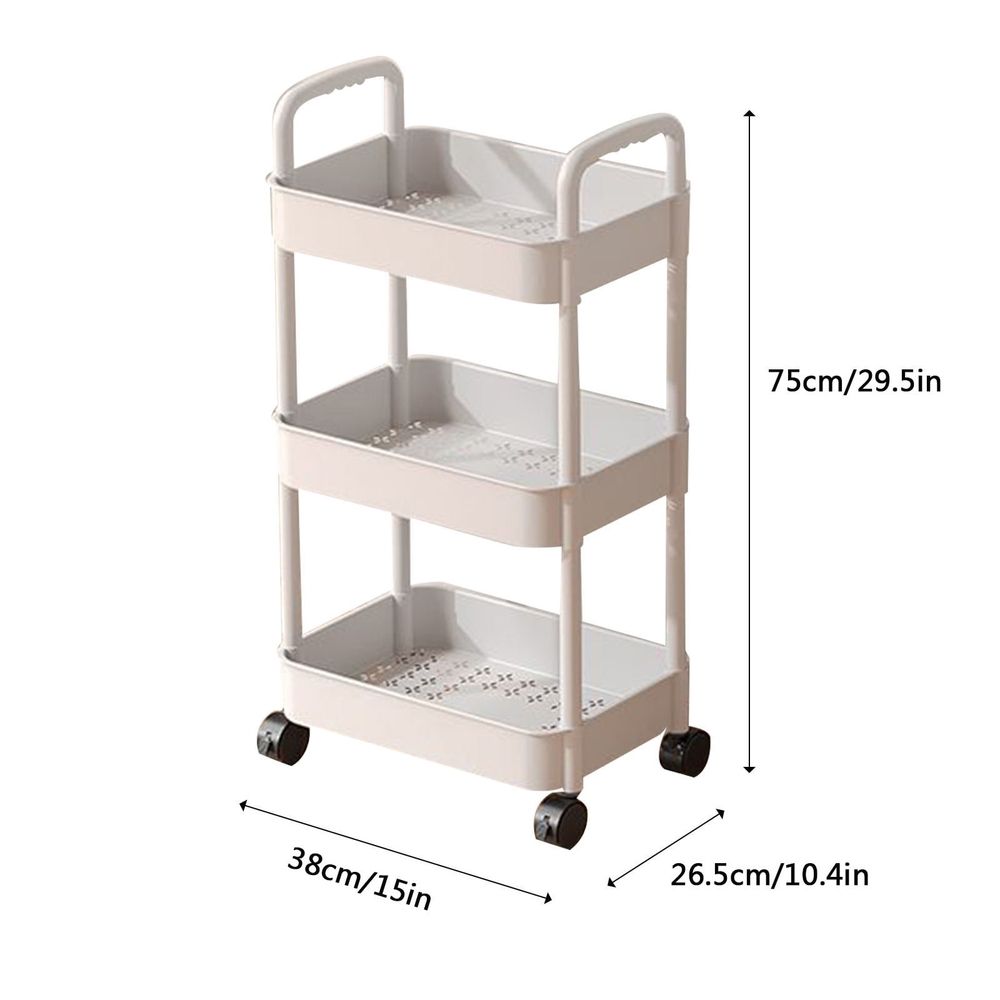 3-Tier Plastic Rolling Utility Cart with Handle, Multi-Functional Storage Trolley, Movable Storage Organizer with Lockable Wheels, Suitable for Office Living Room Bathroom Kitchen, White