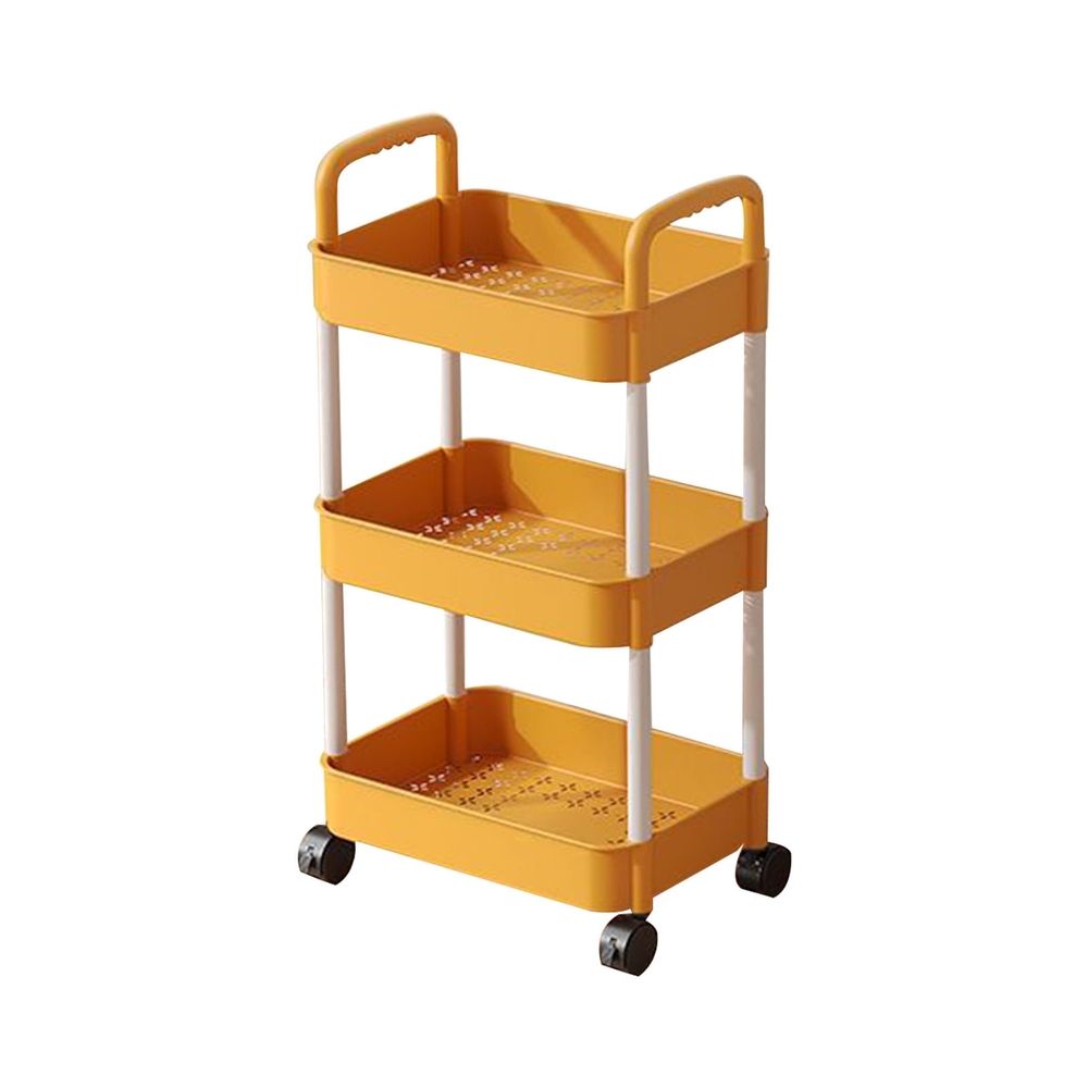 3-Tier Plastic Rolling Utility Cart with Handle, Multi-Functional Storage Trolley, Movable Storage Organizer with Lockable Wheels, Suitable for Office Living Room Bathroom Kitchen, White